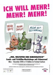 Schwarwel Workshop „Ich will mehr”, frei, weltoffen und demokratisch, Weltoffenes Sachsen