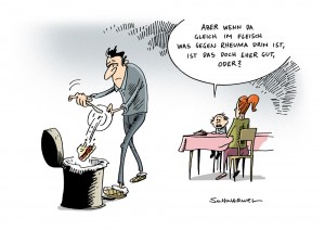 Anti-Rheuma-Mittel im Pferdefleisch Karikatur Schwarwel