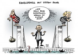 Kanzlerduell SPD CDU Moderator Stefan Raab Karikatur Schwarwel