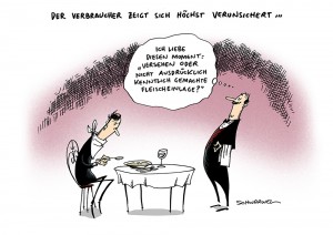 Pferdefleisch Skandal Bedürftige Karikatur Schwarwel