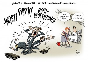 Banker Boni EU Beschluss Schock Karikatur Schwarwel