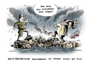 Hochwasser in Deutschland Karikatur Schwarwel