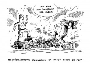 Hochwasser in Deutschland Karikatur Schwarwel