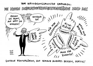 Drohnendebakel: Verteidugungsminister De Maizière sieht bei Euro-Hawk Fehler bei anderen Karikatur Schwarwel