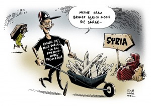 Obamas gefährliches Spiel Militärische Unterstützung für Syriens Rebellen Karikatur Schwarwel