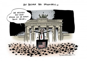 Obama-Besuch in Berlin überschattet von Prism-Affäre Karikatur Schwarwel