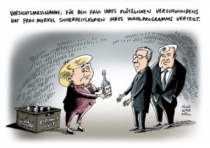 karikatur schwarwel merkel CDU CSU Wahlprogramm Snowden Sicherheitskopien