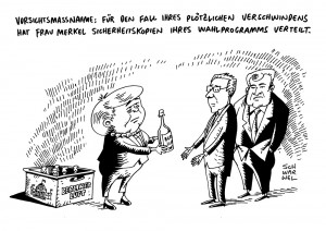 karikatur schwarwel merkel CDU CSU Wahlprogramm Snowden Sicherheitskopien