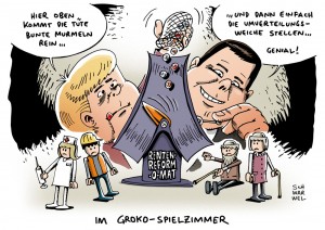 Rentenreform: GroKo setzt auf Umverteilung statt echte Reformen - Karikatur Schwarwel