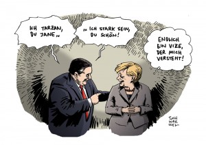 GroKo-Kabinettsklausur: Merkel verteidigt Gabriels Energiepläne - Karikatur Schwarwel