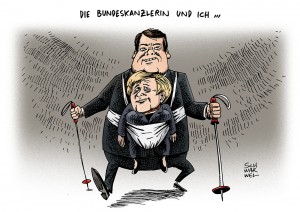 Vizekanzler: Sigmar Gabriel regiert und Angela Merkel lässt es laufen - Karikatur Schwarwel
