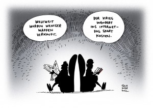 Waffenhandel: Laut SIPRI-Bericht 2012 weltweit weniger Waffen verkauft - Karikatur Schwarwel