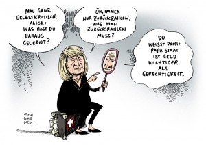 Steuerbetrug: Alice Schwarzer macht Selbstanzeige öffentlich - Karikatur Schwarwel