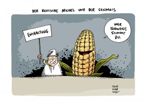 Genmais-Zulassung: Deutschland enthält sich der Stimme - Karikatur Schwarwel