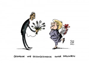 No Spy: Obama verweigert Zusagen, Verstimmung wächst - Karikatur Schwarwel