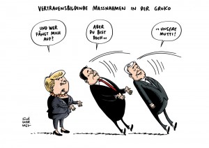 Edathy-Affäre: GroKo will gegenseitiges Vertrauen wieder herstellen - Karikatur Schwarwel