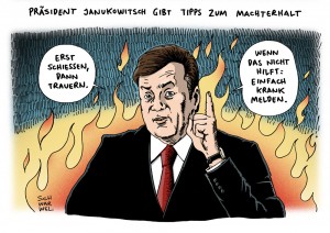 Ukraine: Janukowitsch ordnet Trauer um Tote beim Kampf auf Maidan an - Karikatur Schwarwel