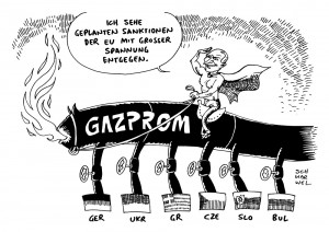 Krim-Krise: Putins Geheimwaffe Gazprom könnte EU das Gas abdrehen - Karikatur Schwarwel