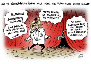 Lewitscharoff: Trägerin des Büchner-Preises sagt, künstliche Befruchtung erzeugt „Halbwesen“ - Karikatur Schwarwel