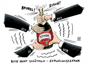 Krim: Beteiligte Konfliktaprteien setzen auf Härte statt Verhandlungen - Karikatur Schwarwel