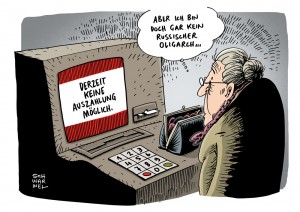 Krim-Krise: Konten russicher Oligarchen als Sanktionen eingefroren - Karikatur Schwarwel