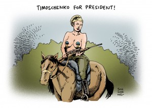 Ukraine: Timoschenko bestätigt ihre Präsidentschaftskandidatur – Karikatur Schwarwel