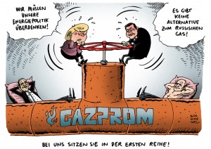 Krim-Krise: Merkel und Gabriel uneins im Umgang mit russischem Gas als Energieversorgung für EU - Karikatur Schwarwel
