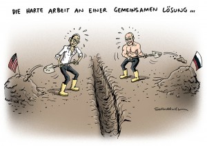 „Krim-Krise: Außenministertreffen zwischen Russland und den USA - Karikatur Schwarwel