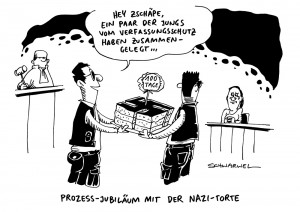 100 Tage NSU-Prozess: Beate Zschäpe schweigt – Karikatur Schwarwel