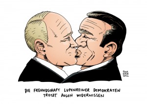 Ukraine-Krise: Ex-Kanzler Schröder feiert seinen Geburtstag mit Freund Putin - Karikatur Schwarwel