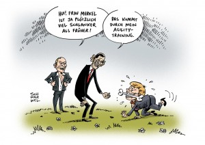 Boulevardpolitik: Verschlankung der Kanzlerin ist Medienthema - Karikatur Schwarwel