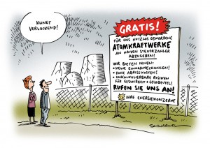 Atomkraftwerke: Energiekonzerne wollen aus der Haftung – Karikatur Schwarwel