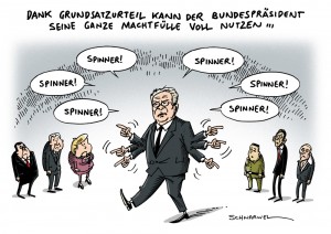Grundsatzurteil: Gauck darf NPD-Anhänger Spinner nennen - Karikatur Schwarwel