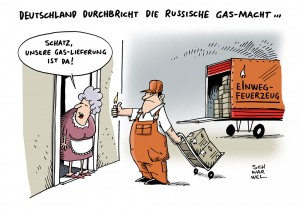 Versorgungssicherheit:  Europa will die Gas-Macht Russlands Gazprom brechen – Karikatur Schwarwel