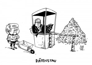 Verfassungsprüfung: Gauck blockiert umstrittene Diäten-Erhöhung - Karikatur Schwarwel