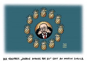 Trostpreis für Martin Schulz: EU-Parlamentspräsident wiedergewählt - Karikatur Schwarwel