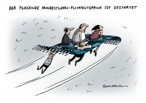 Mindestlohn: Bundestag beschließt gesetzliche Lohnuntergrenze bis 2015 - Karikatur Schwarwel