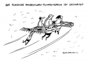 Mindestlohn: Bundestag beschließt gesetzliche Lohnuntergrenze bis 2015 - Karikatur Schwarwel