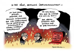 NSA-Affäre:  Festgenommener BND-Mitarbeiter soll für USA spioniert haben - Karikatur Schwarwel