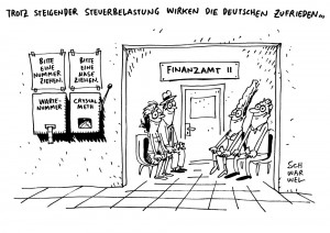 Steuerbelastung: Von jedem Euro bleiben dem Bürger 48,5 Cent + Drogenreport: Crystal Meth auf dem Vormarsch - Karikatur Schwarwel