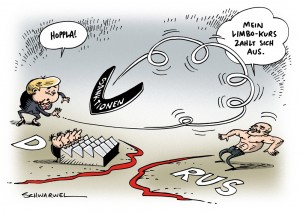 Ukraine-Krise: EU-Sanktionen gegen Russland könnten zum Bumerang werden - Karikatur Schwarwel