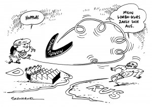 Ukraine-Krise: EU-Sanktionen gegen Russland könnten zum Bumerang werden - Karikatur Schwarwel