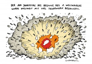 100. Jahrestag des Beginns des Ersten Weltkrieges - Karikatur Schwarwel