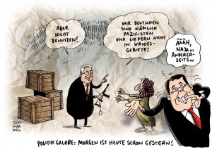 Krise im Irak: Sigmar Gabriel schließt Waffenlieferungen nicht mehr aus - Karikatur Schwarwel