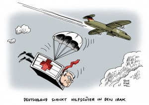 Irak-Krise: Außenminister Steinmeier reist in den Irak, um sich vor Ort über die Lage zu informieren - Karikatur Schwarwel