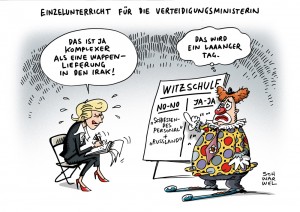 Schießendes Personal: Verteidigungsministerin von der Leyen wegen schlechtem Witz in der Kritik - Karikatur Schwarwel
