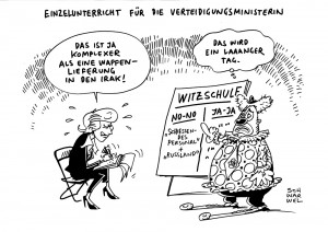 Schießendes Personal: Verteidigungsministerin von der Leyen wegen schlechtem Witz in der Kritik - Karikatur Schwarwel