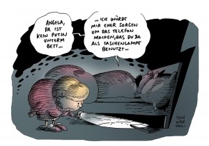 Ukraine-Krise:  EU und Deutschland verhängen trotz Friedensplan neue Sanktionen + NSA:  Zugriff auf alle Netze – Karikatur Schwarwel