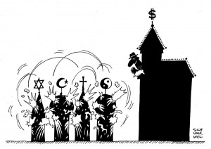 Solidaritätsmarsch in Paris:  Einig gegen Terror und Gewalt - Karikatur Schwarwel