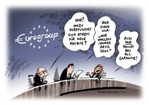 Griechenland: Athen legt Eurogruppe Reformliste vor für weitere Kredithilfen - Karikatur Schwarwel